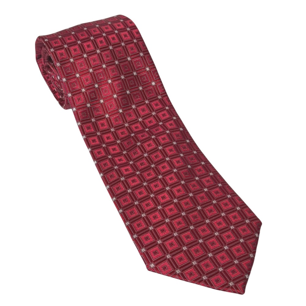 Donald J Trump Signature Collection Mens Red Geometric Silk Neck Tie‎ 3,5" x 59"